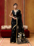 Sophisticated black silk blend saree with traditional woven work