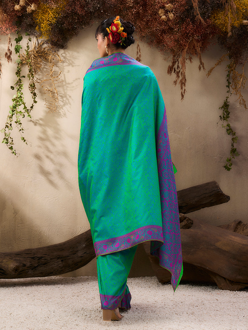 Turquoise Kanjivaram Silk Blend Woven Saree