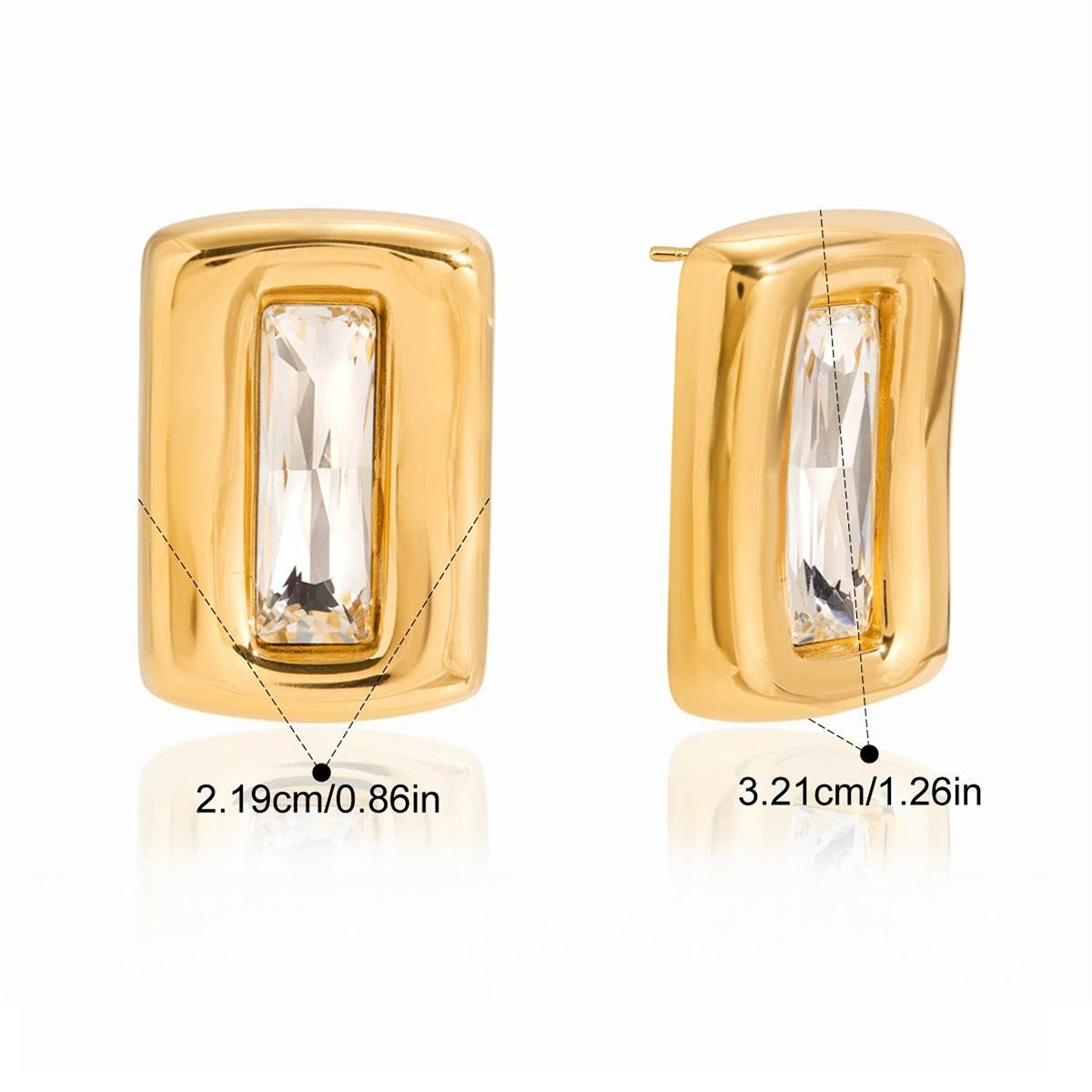 Square Cubic Zirconia Stud Earrings in 18K Gold Plated Titanium