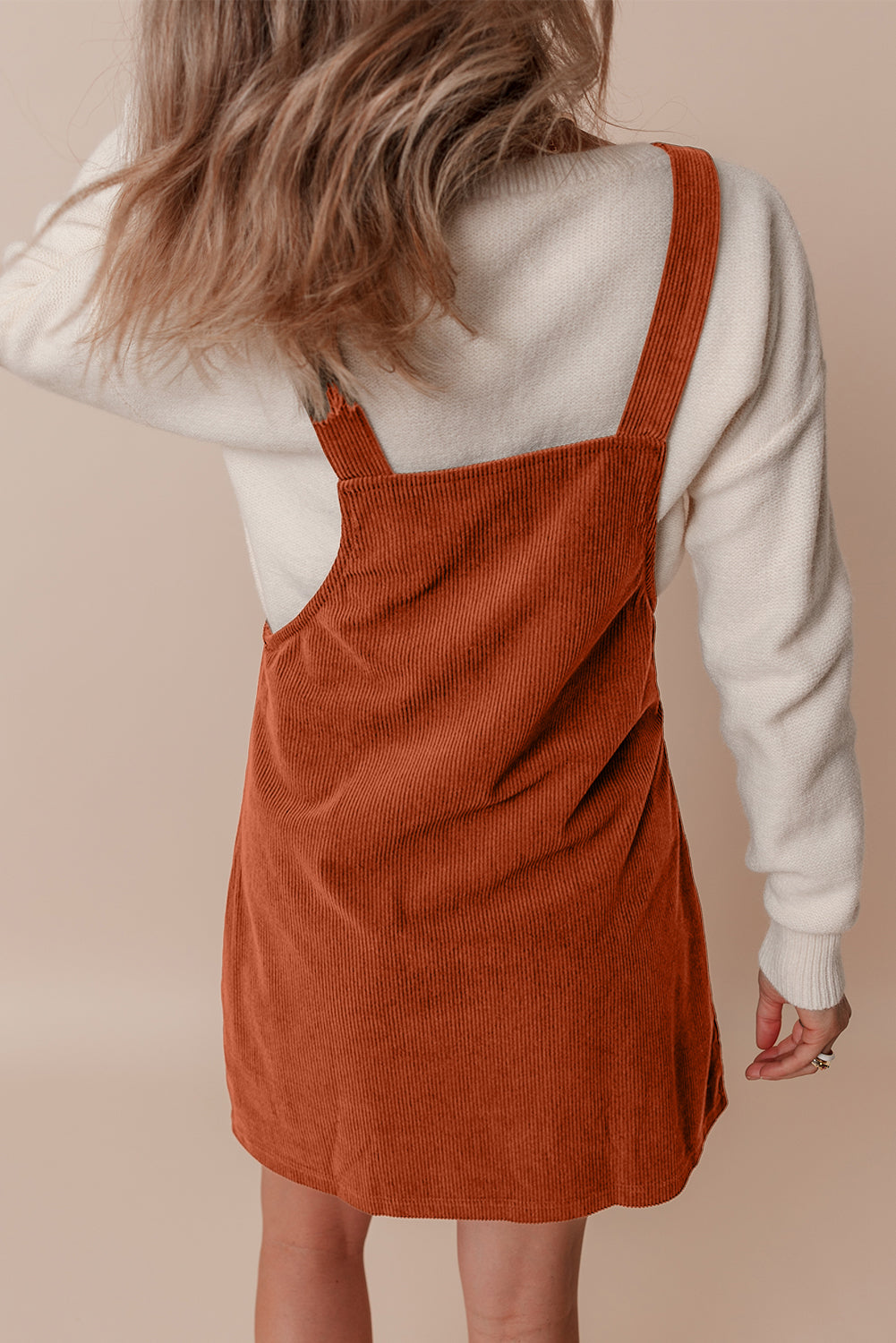 Solid Corduroy Front Pocket Sleeveless Overall Dress