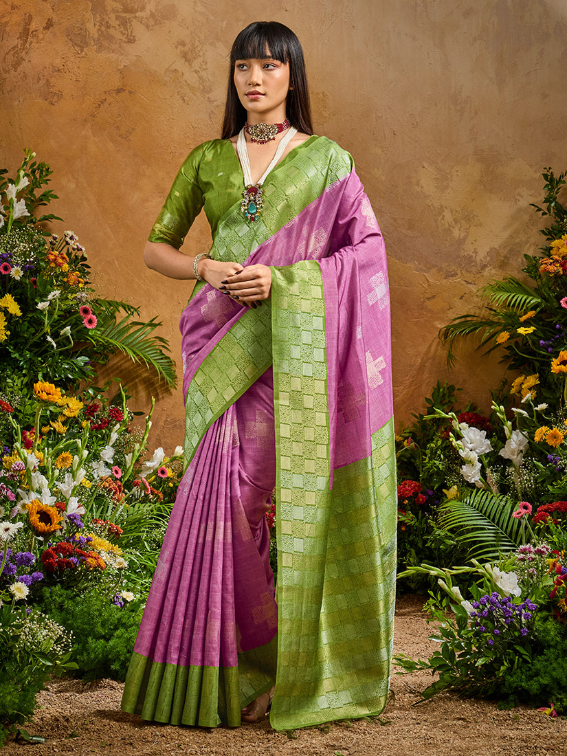 Beautiful lilac silk blend saree with contemporary woven pattern work