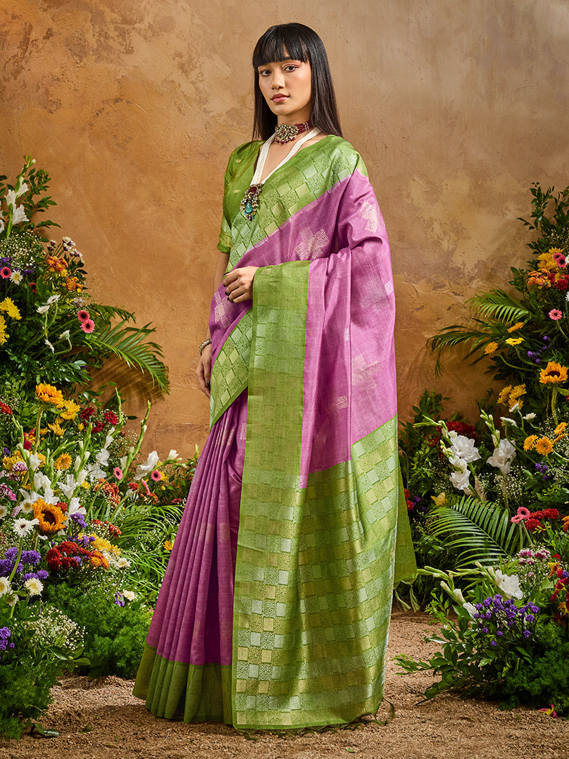 Lilac Silk Blend Saree with Contemporary Woven Details