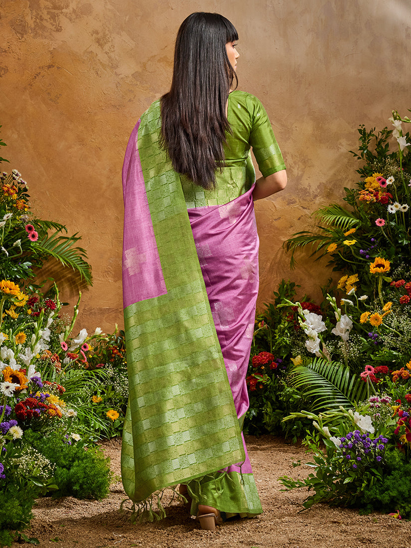 Lilac Silk Blend Saree with Contemporary Woven Details