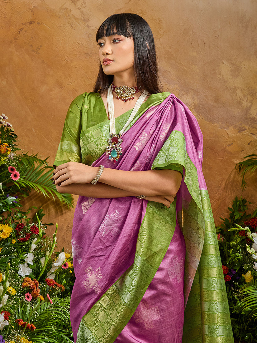 Lilac Silk Blend Saree with Contemporary Woven Details