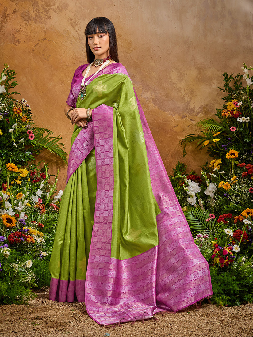Green Handloom Silk Blend Woven Saree for Ethnic Occasions
