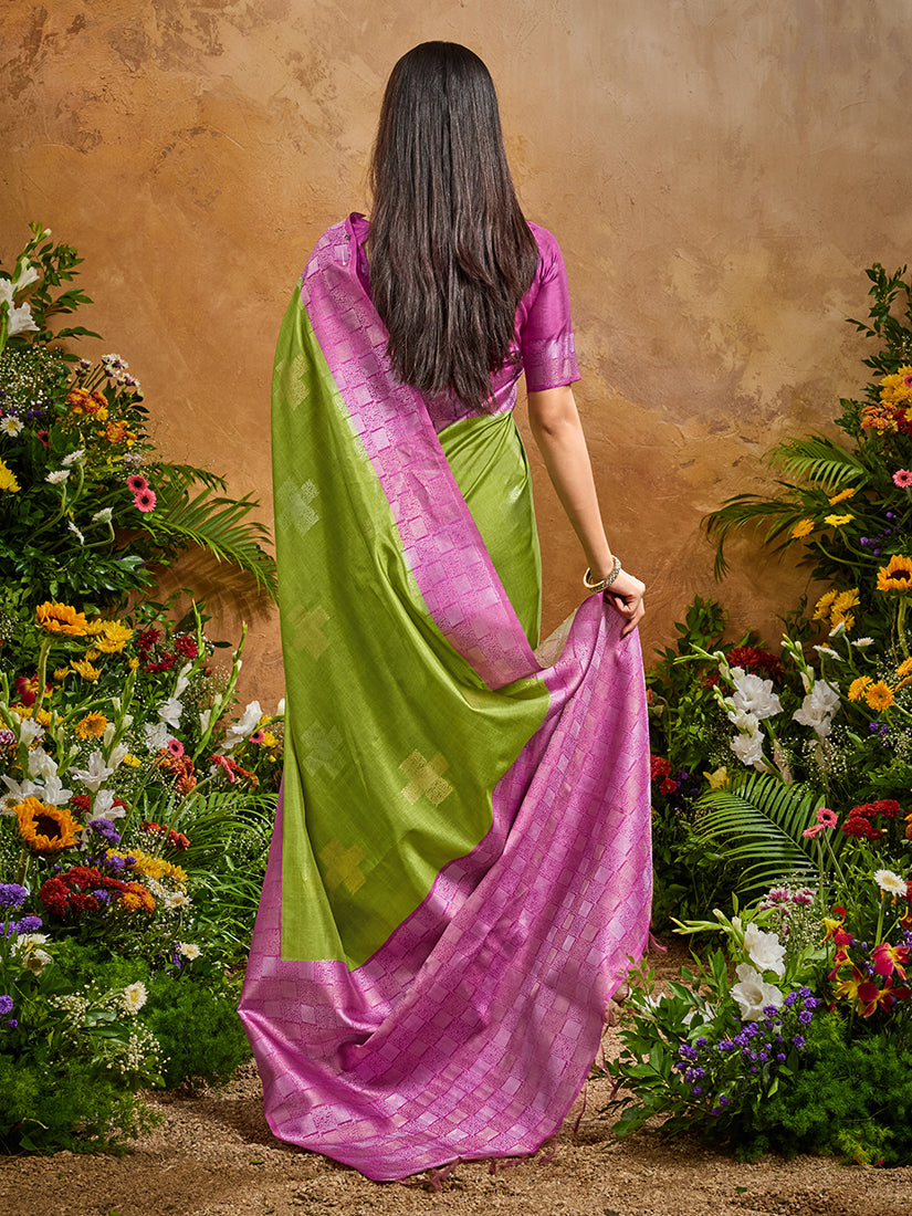 Green Handloom Silk Blend Woven Saree for Ethnic Occasions