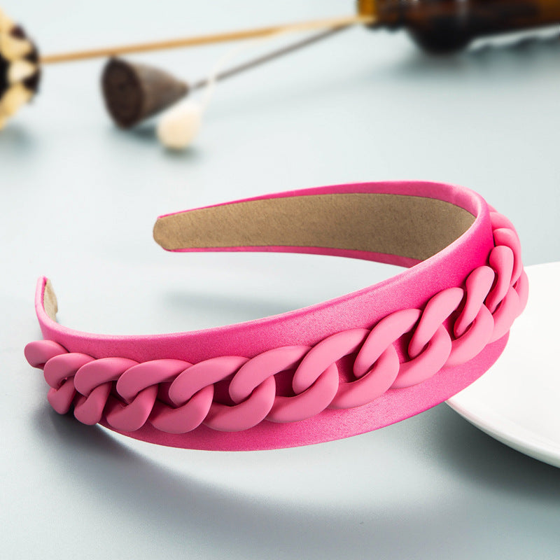 Vibrant Wide Braided Headband with Macaron Color Chain - Image 10