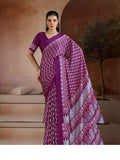 Purple Satin Saree with Ajrakh Hand Block Print Details