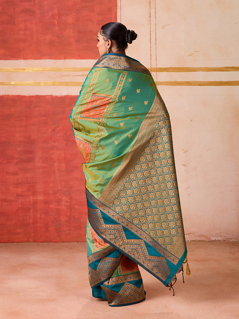 Green Silk Blend Traditional Saree with Elegant Woven Work
