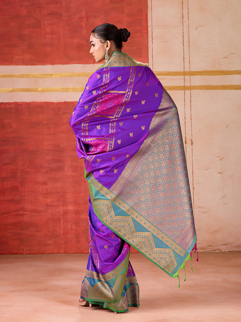 Purple Handloom Silk Blend Woven Traditional Saree