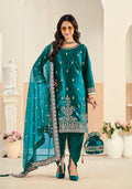 Teal Velvet Embroidered Salwar Kameez Suit