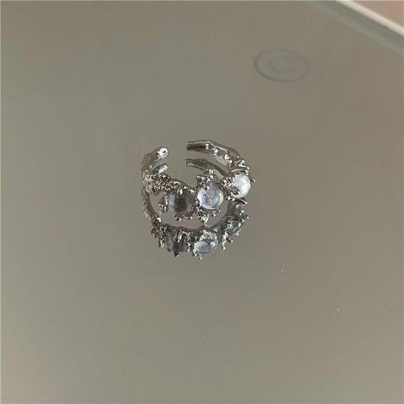 High-End Opal & Moonstone Ring For Women, Luxury Niche Design, Lava Zircon Adjustable Index Finger Ring