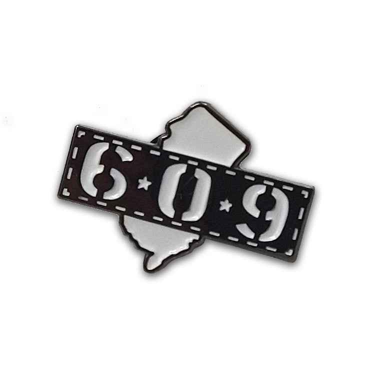 Vintage-style 609 area code stamp enamel pin for South Jersey pride.