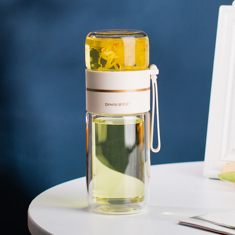 Double Wall Glass Tea Infuser Bottle with Leakproof Filter