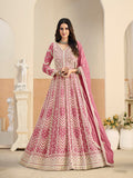 Pink faux georgette Anarkali salwar kameez with intricate embroidery detailing