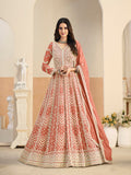 Peach faux georgette Anarkali salwar kameez with detailed embroidery for women