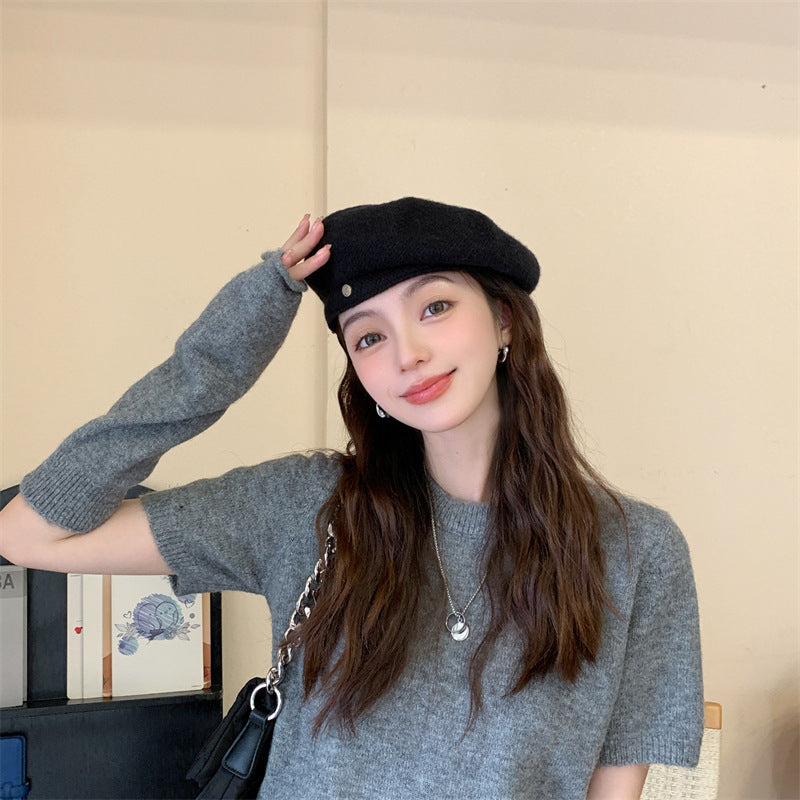 Korean & Japanese Style Pumpkin Painter Hat – Warm Windproof Dome Beanie