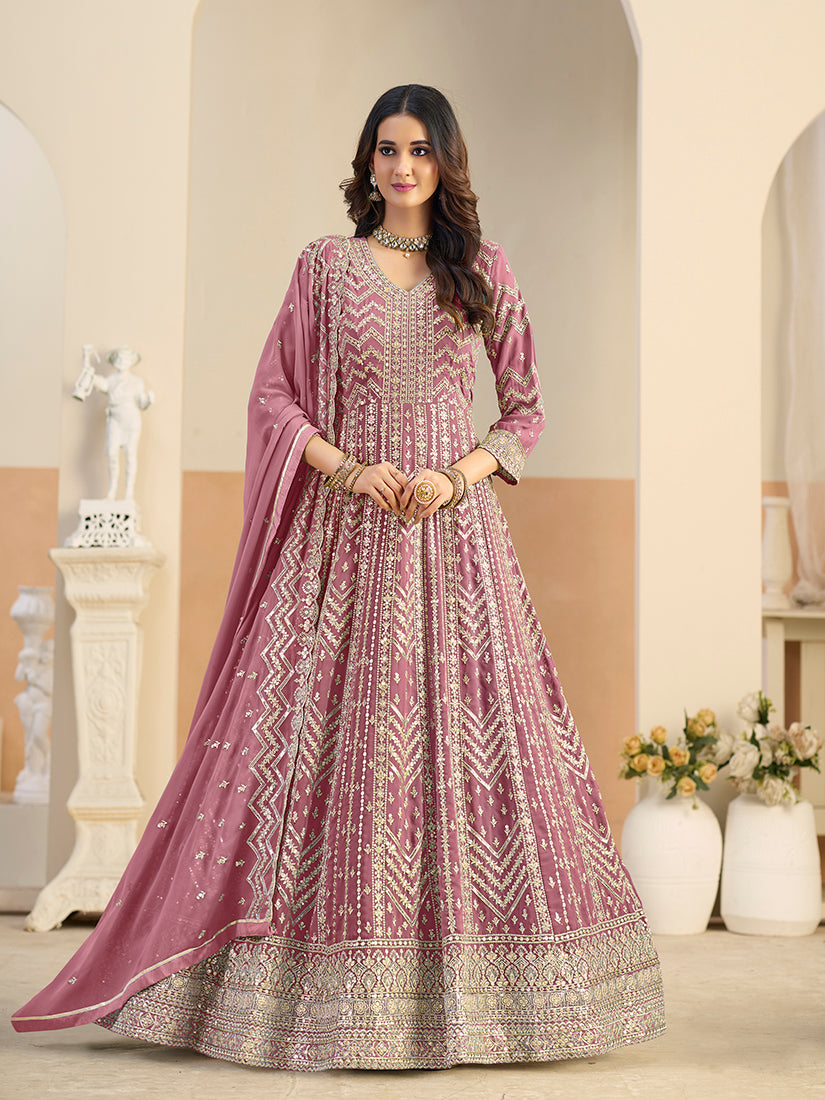 Pink Faux Georgette Embroidered Anarkali Salwar Kameez