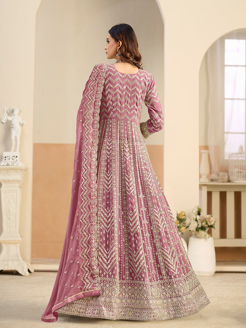 Pink Faux Georgette Embroidered Anarkali Salwar Kameez