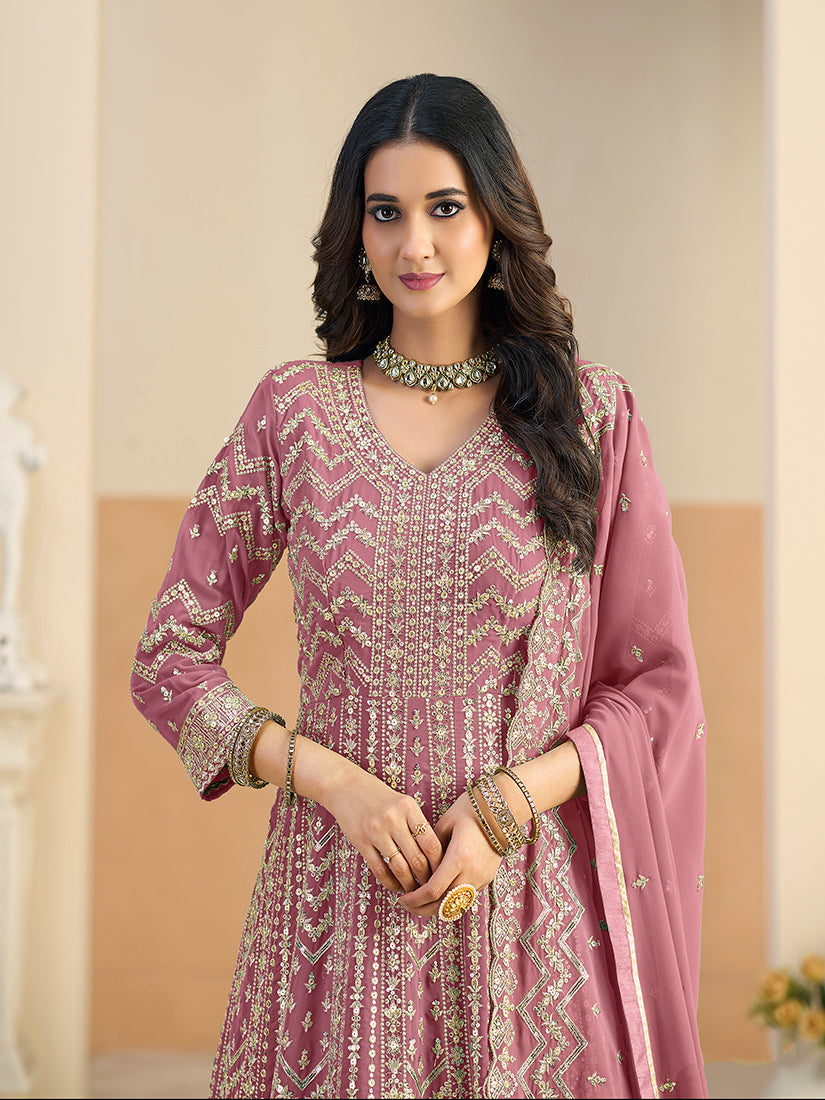 Pink Faux Georgette Embroidered Anarkali Salwar Kameez