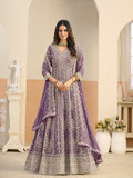 Lavender Faux Georgette Embroidered Anarkali Salwar Kameez