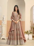 Brown Faux Georgette Embroidered Anarkali Salwar Kameez Suit