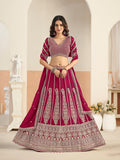 Rani Pink Faux Georgette lehenga choli with intricate sequins and embroidery detail
