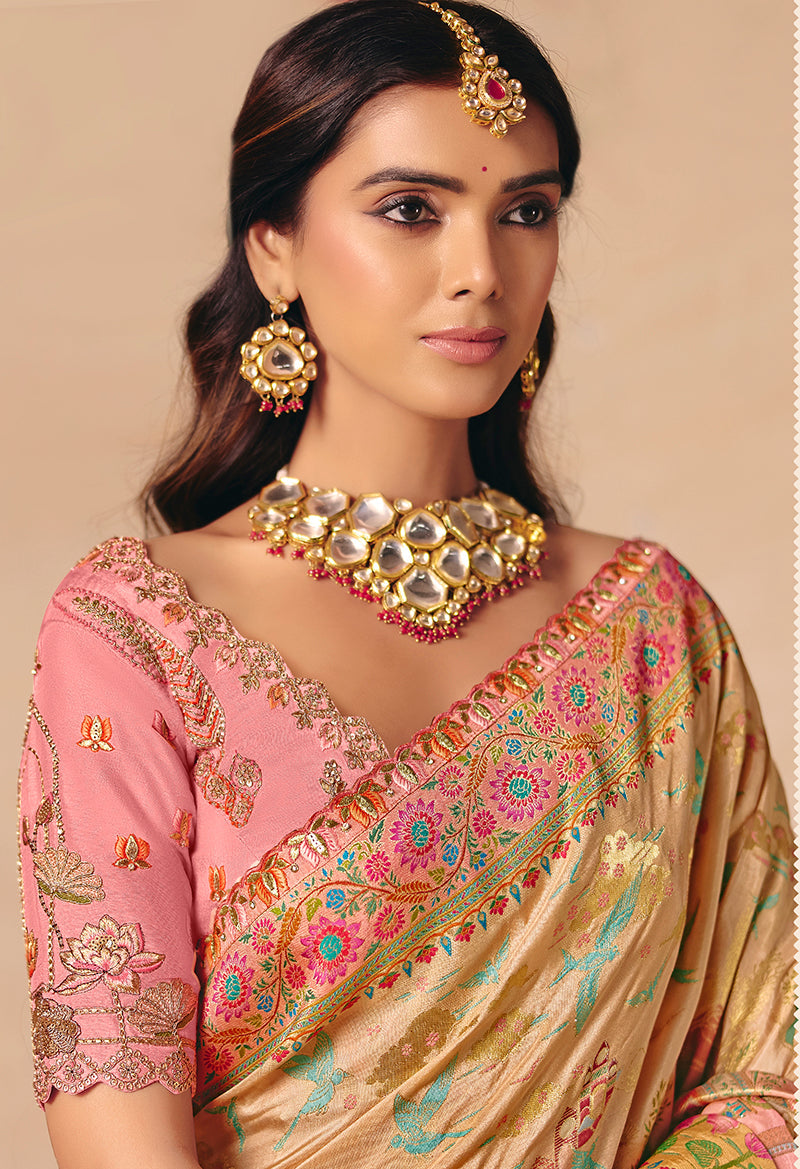 Multicolor Embroidered Silk Blend Saree with Matching Blouse