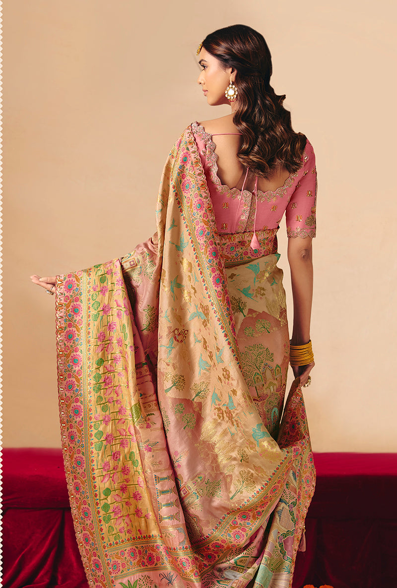 Multicolor Embroidered Silk Blend Saree with Matching Blouse