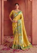 Mustard silk blend saree with intricate sequin and thread embroidery work