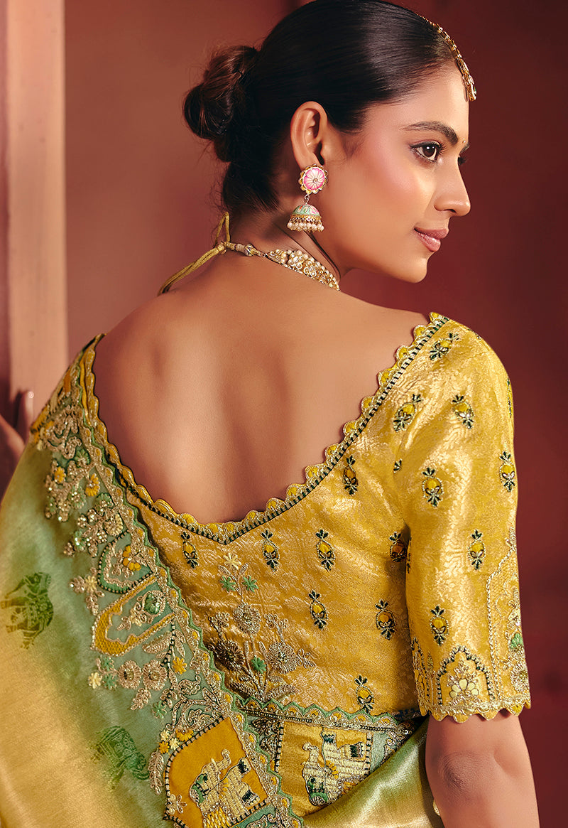 Mustard Silk Blend Saree with Sequin and Thread Embroidery