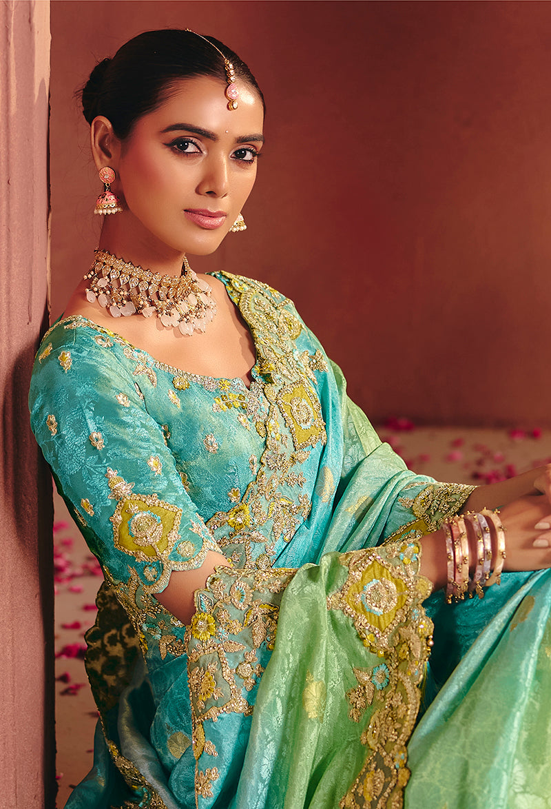 Multicolor Silk Jacquard Embroidered Saree for Weddings
