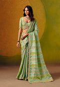Sea green jacquard saree with sequin and thread work detailing