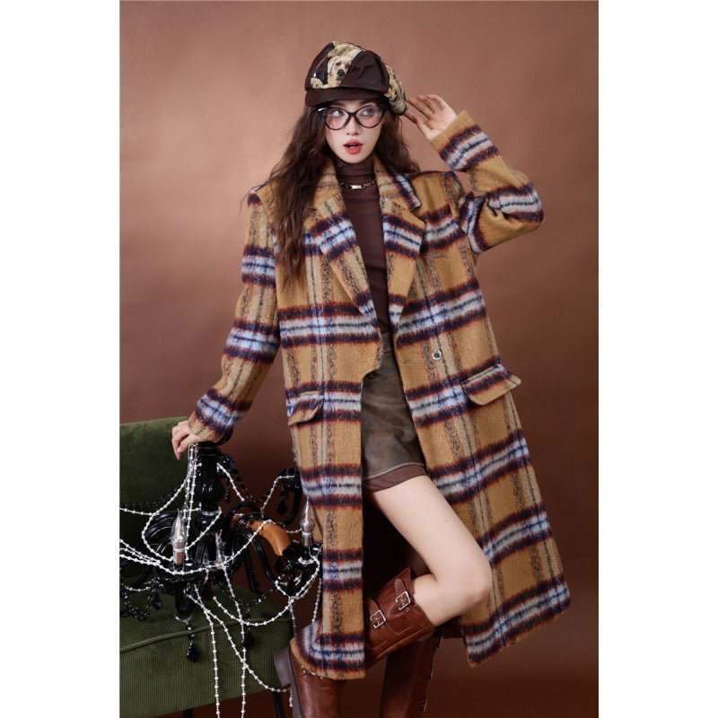 Women's Plaid Woolen Mid-Length Coat - Harajuku Style Outerwear - Image 4