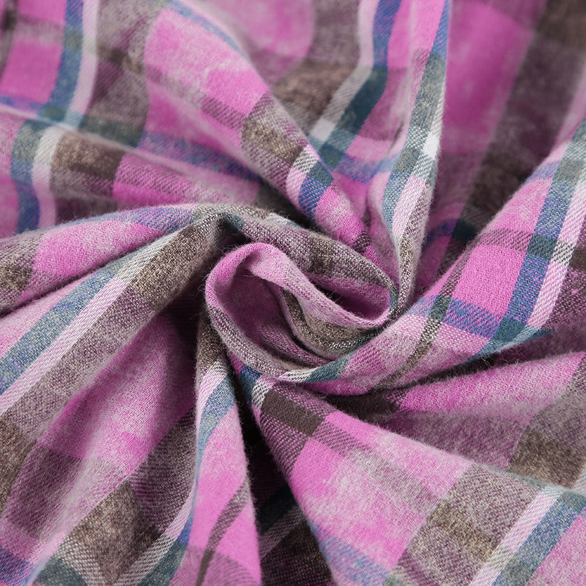 Versatile Pink Plaid Cotton Loose Fit Long Sleeve Button Shirt - Image 6