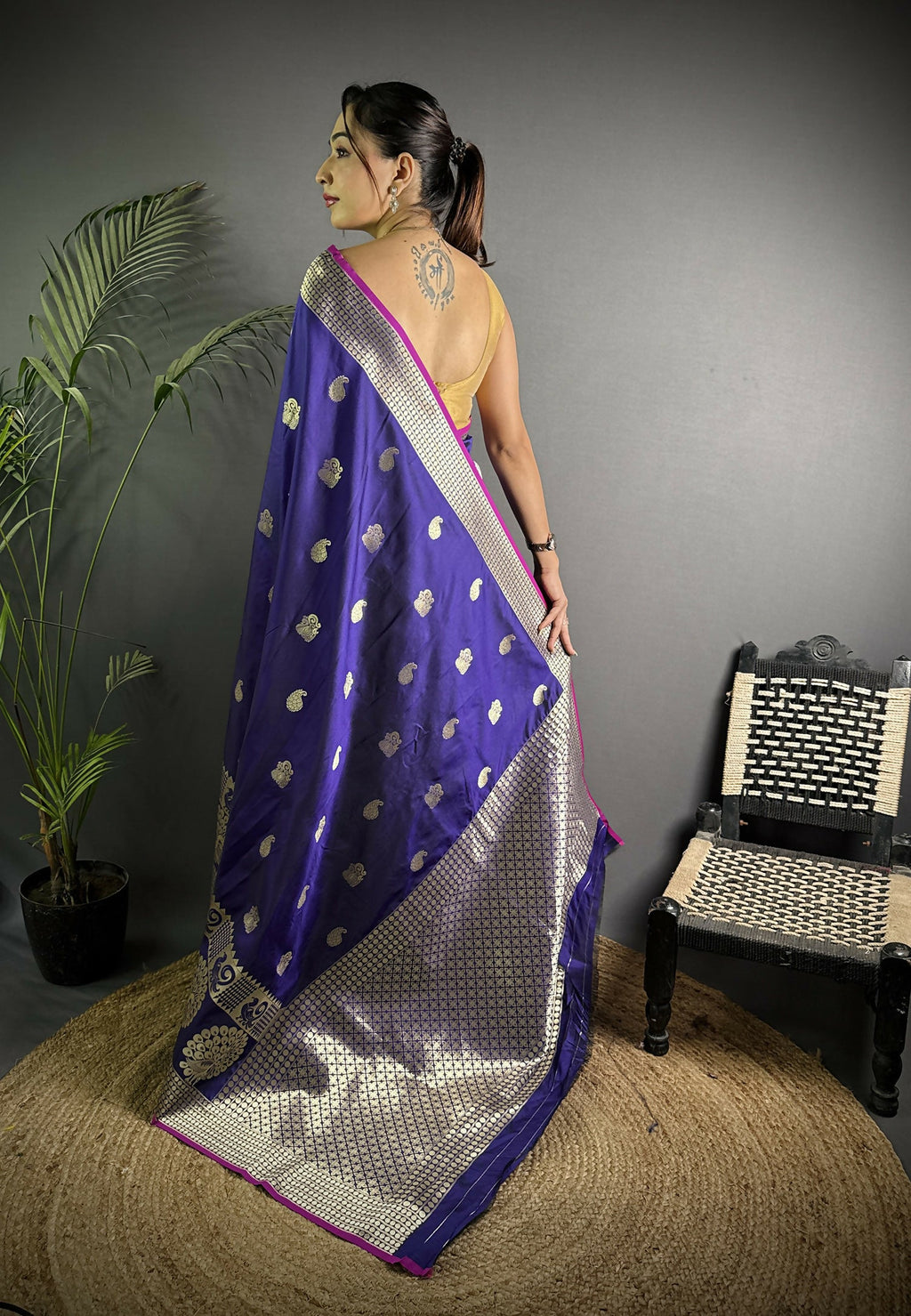 Purple Banarasi Soft Lichi Silk Saree with Paisley Design