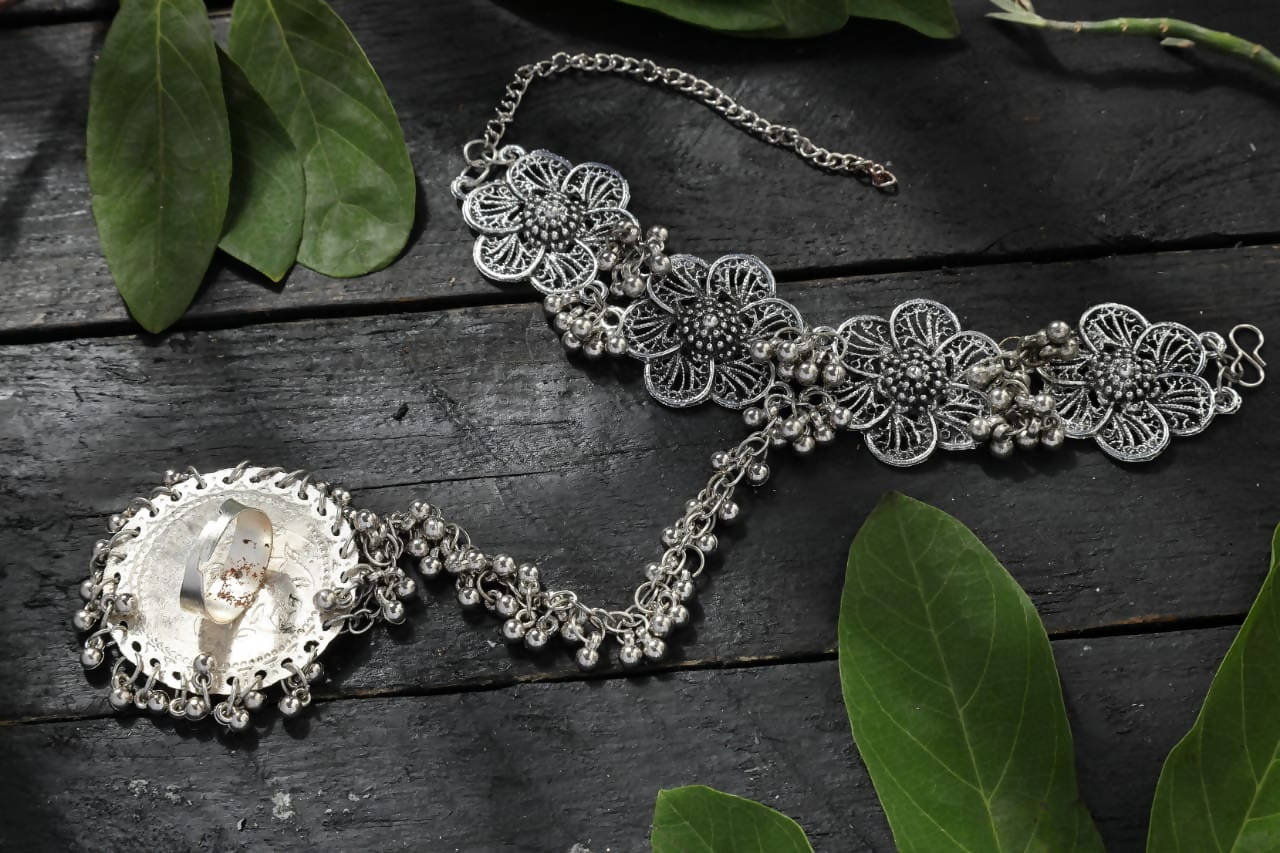 Traditional Oxidised Silver Plated Ethnic Bracelet
