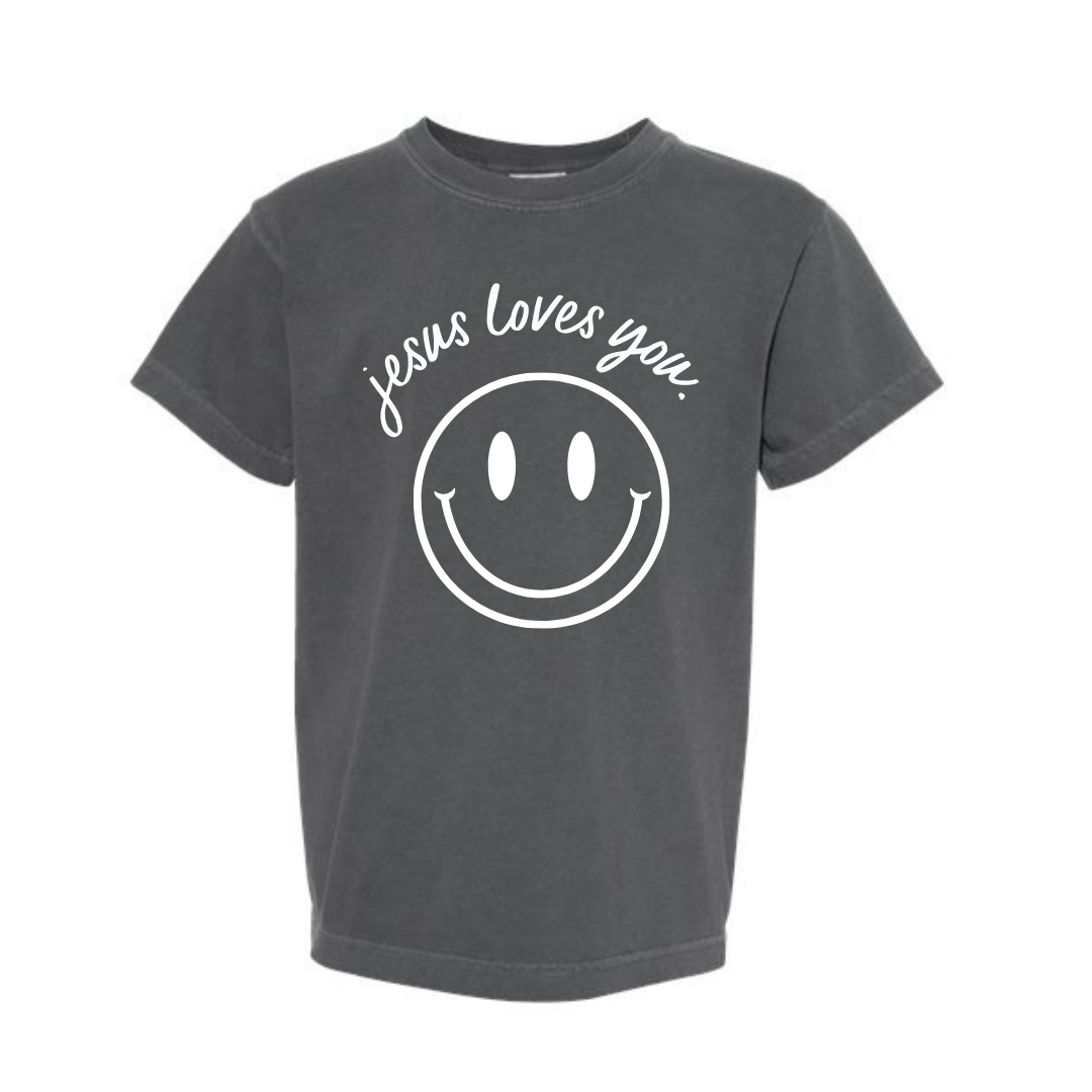 Jesus Loves You Smiley Youth Graphic Tee Unisex Cotton Crew Neck
