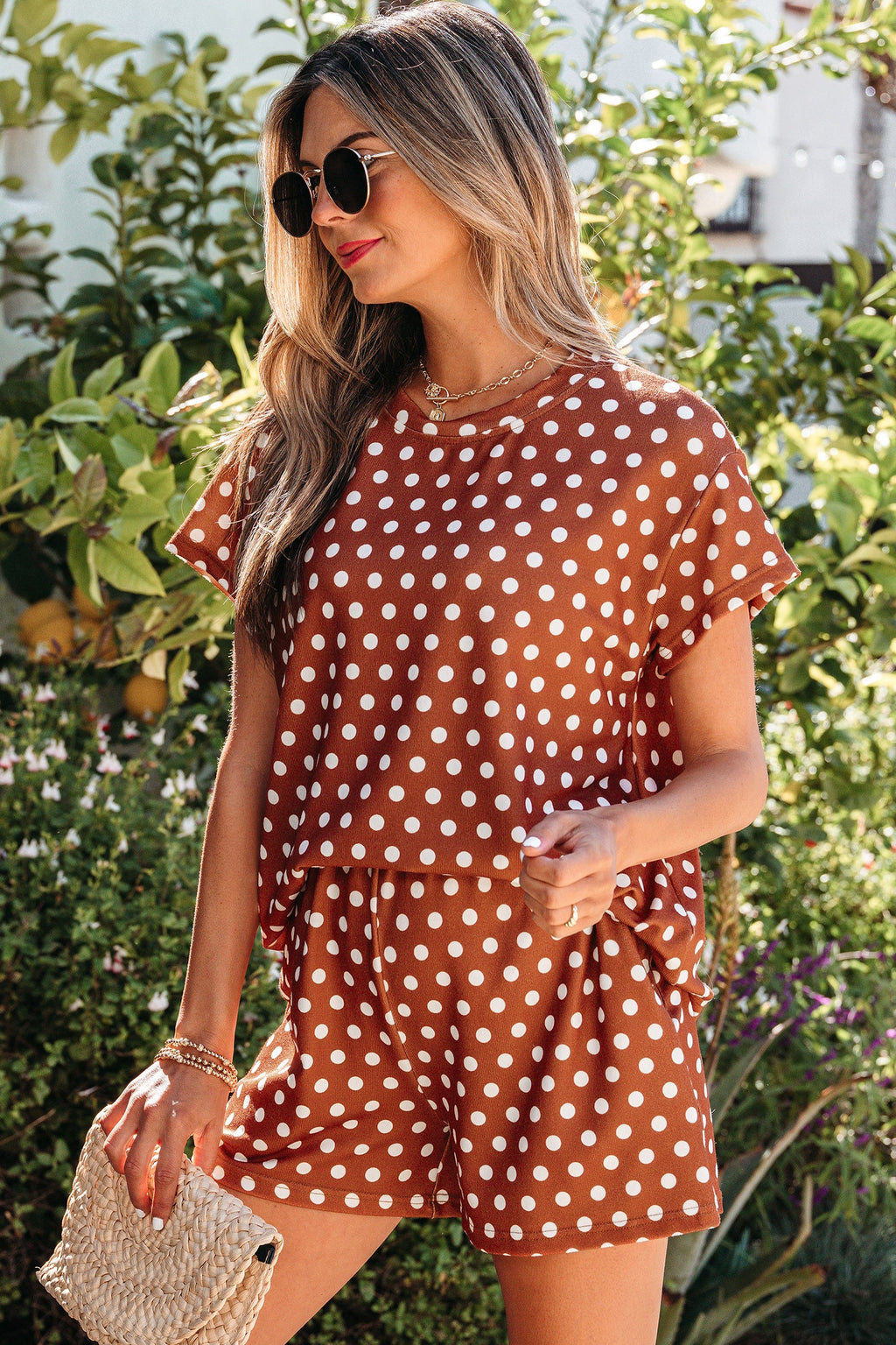Purple Polka Dot Short Set Women's Two-Piece Casual Lounge Outfit