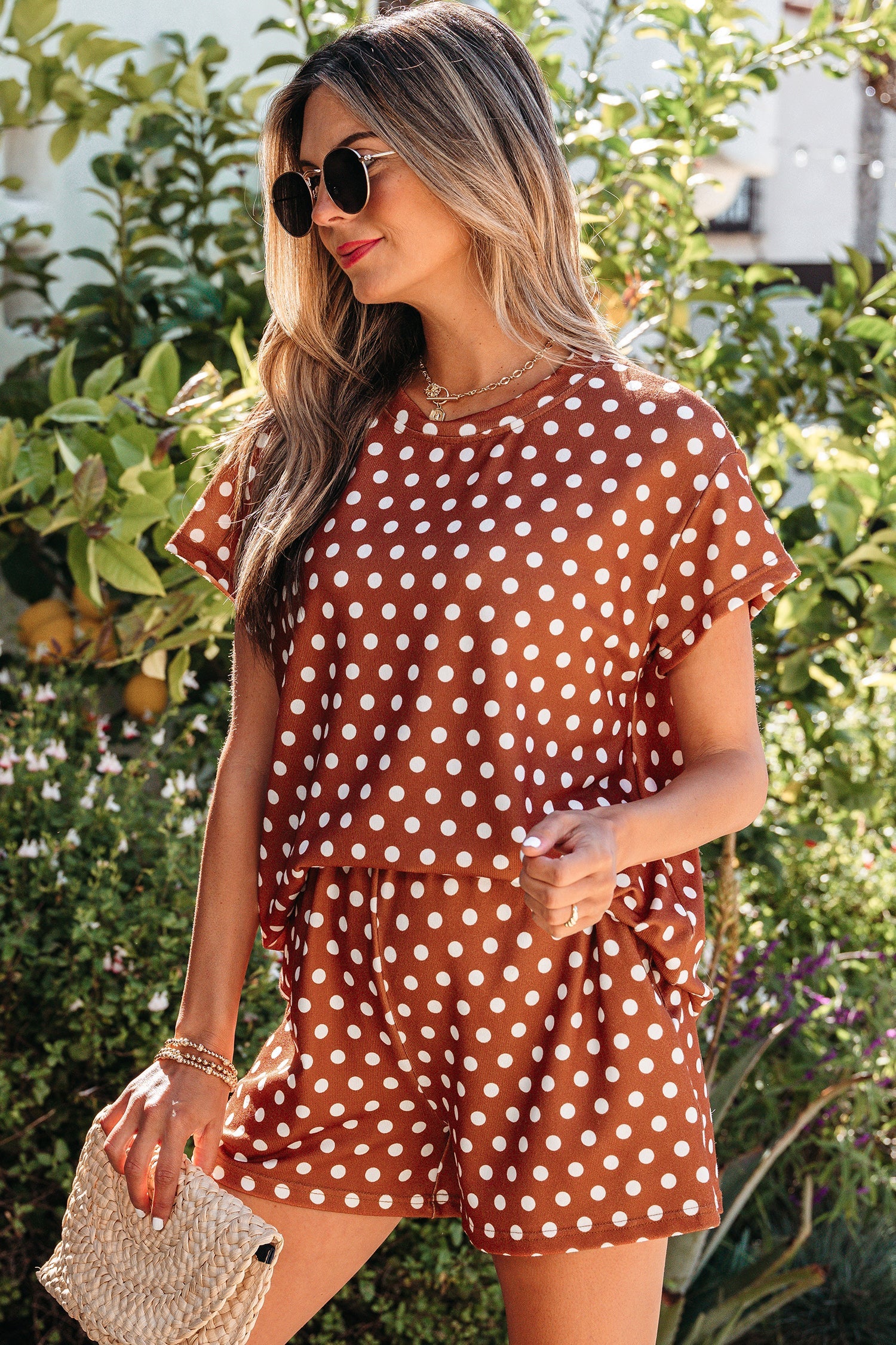 Purple Polka Dot Short Set Women's Two-Piece Casual Lounge Outfit