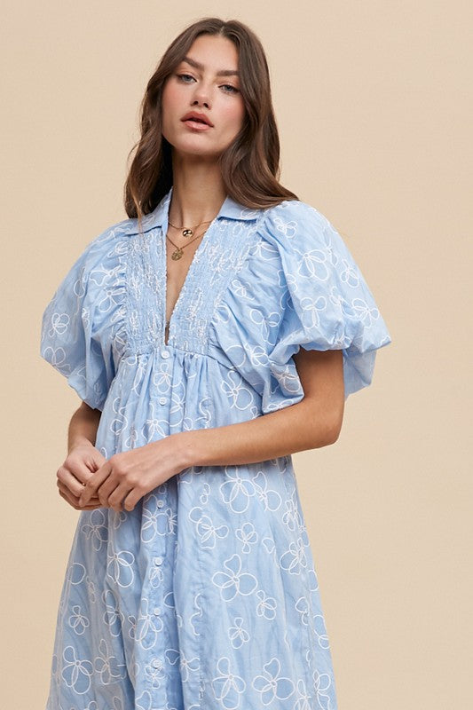 Floral Smocked Puff Sleeve Summer Dress with Feminine Details