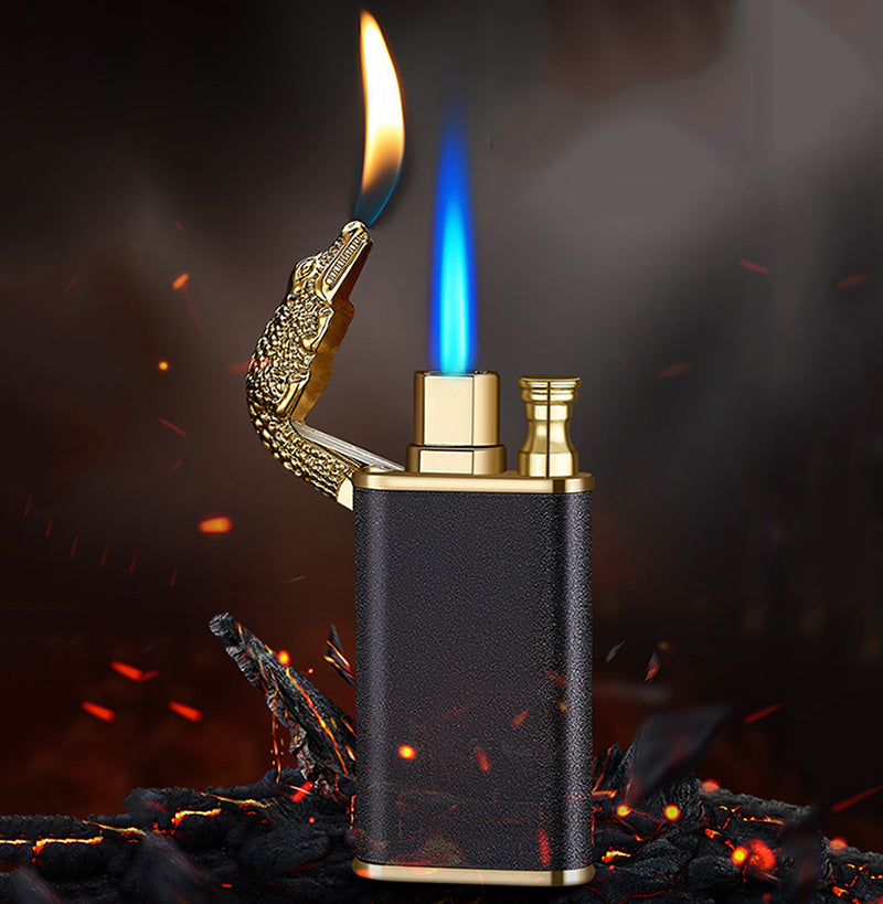 Windproof Double Flame Metal Lighter with Blue Jet Torch