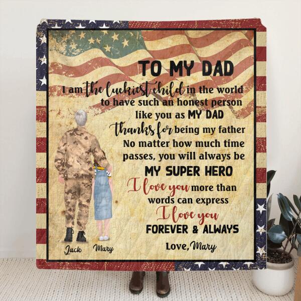 Personalized Soldier Father & Child Blanket - Father's Day Gift From Son and Daughter - I Love You Forever and Always