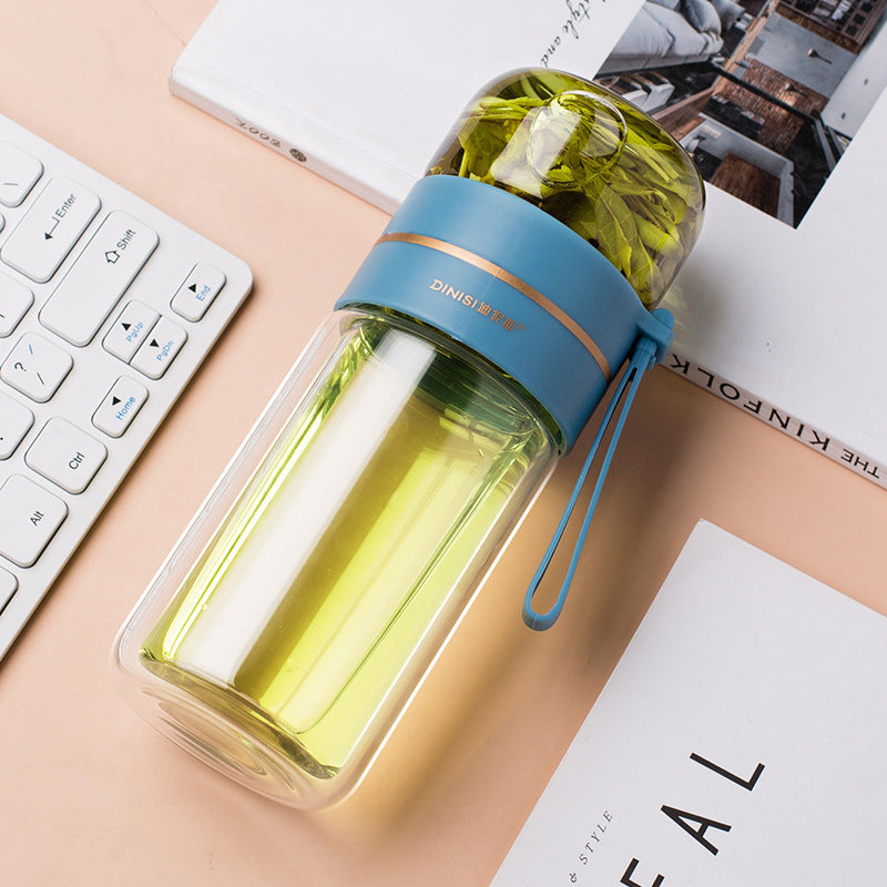 Double Wall Glass Tea Infuser Bottle with Leakproof Filter
