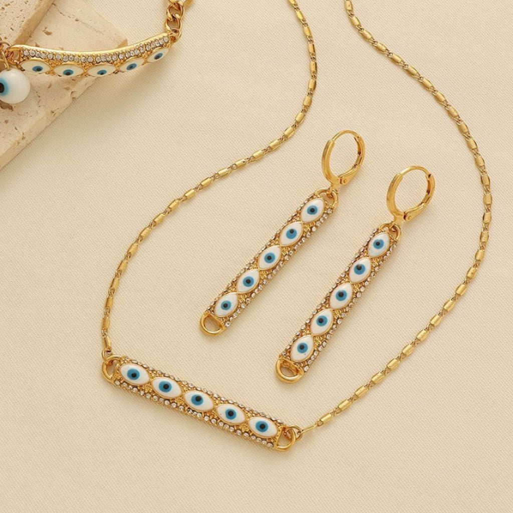 Gold-Tone Evil Eye Necklace, Bracelet and Earring Jewelry Set