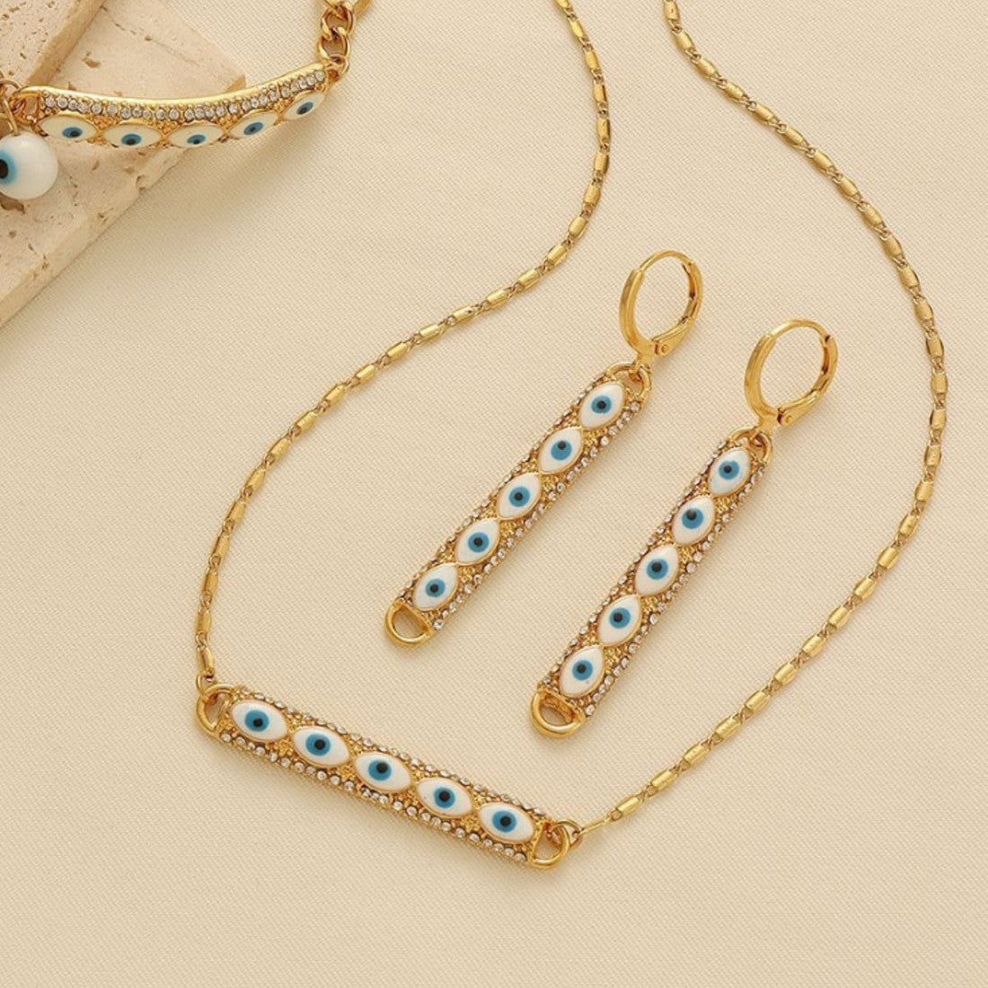 Gold-Tone Evil Eye Necklace, Bracelet and Earring Jewelry Set