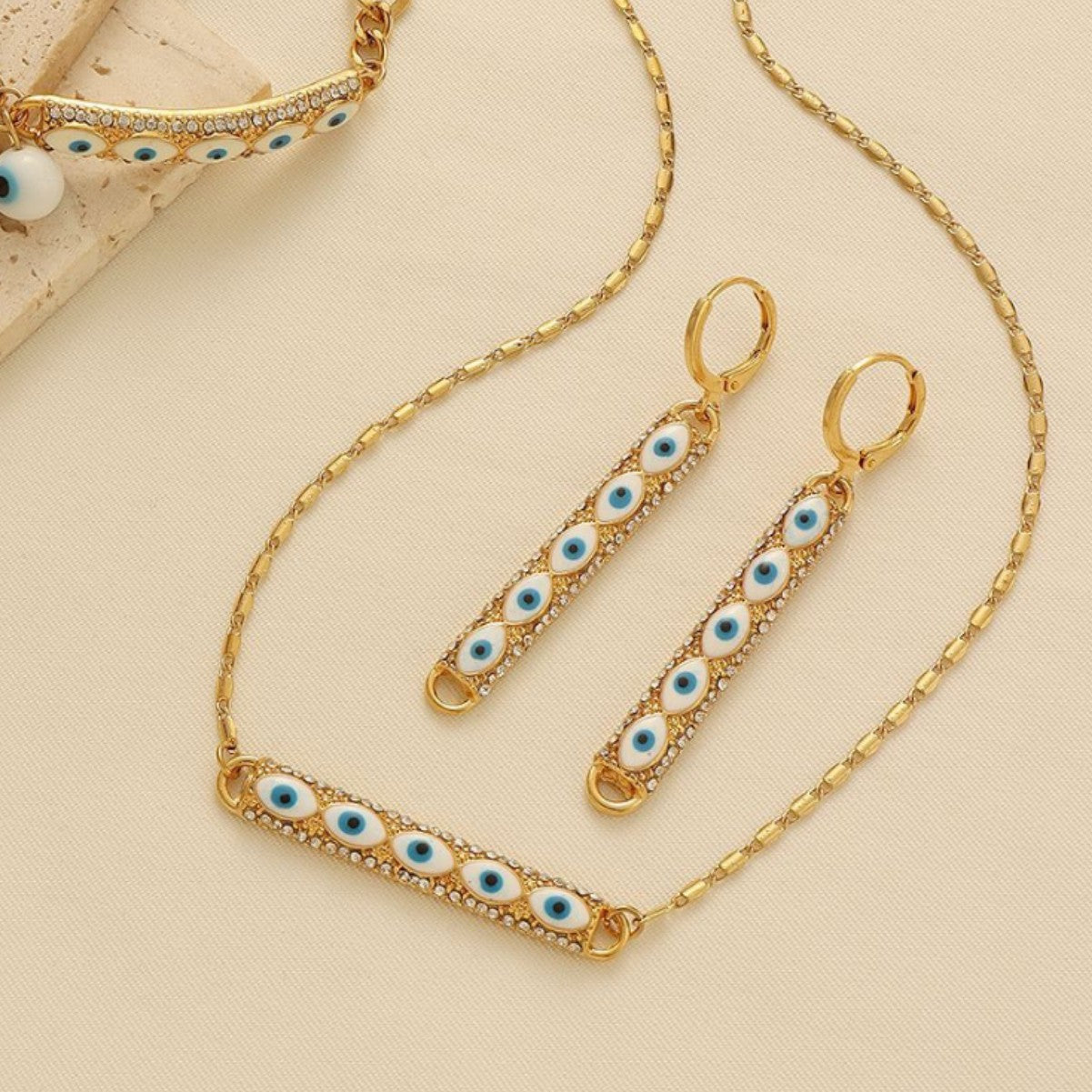 Gold-Tone Evil Eye Necklace, Bracelet and Earring Jewelry Set