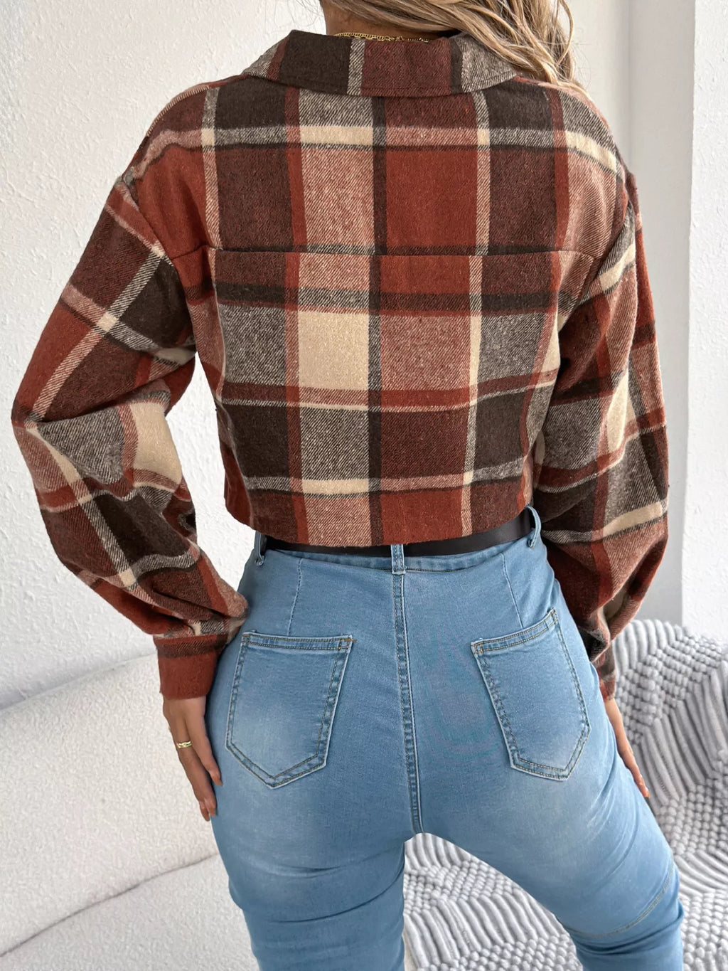 Plaid Button Up Cropped Jacket