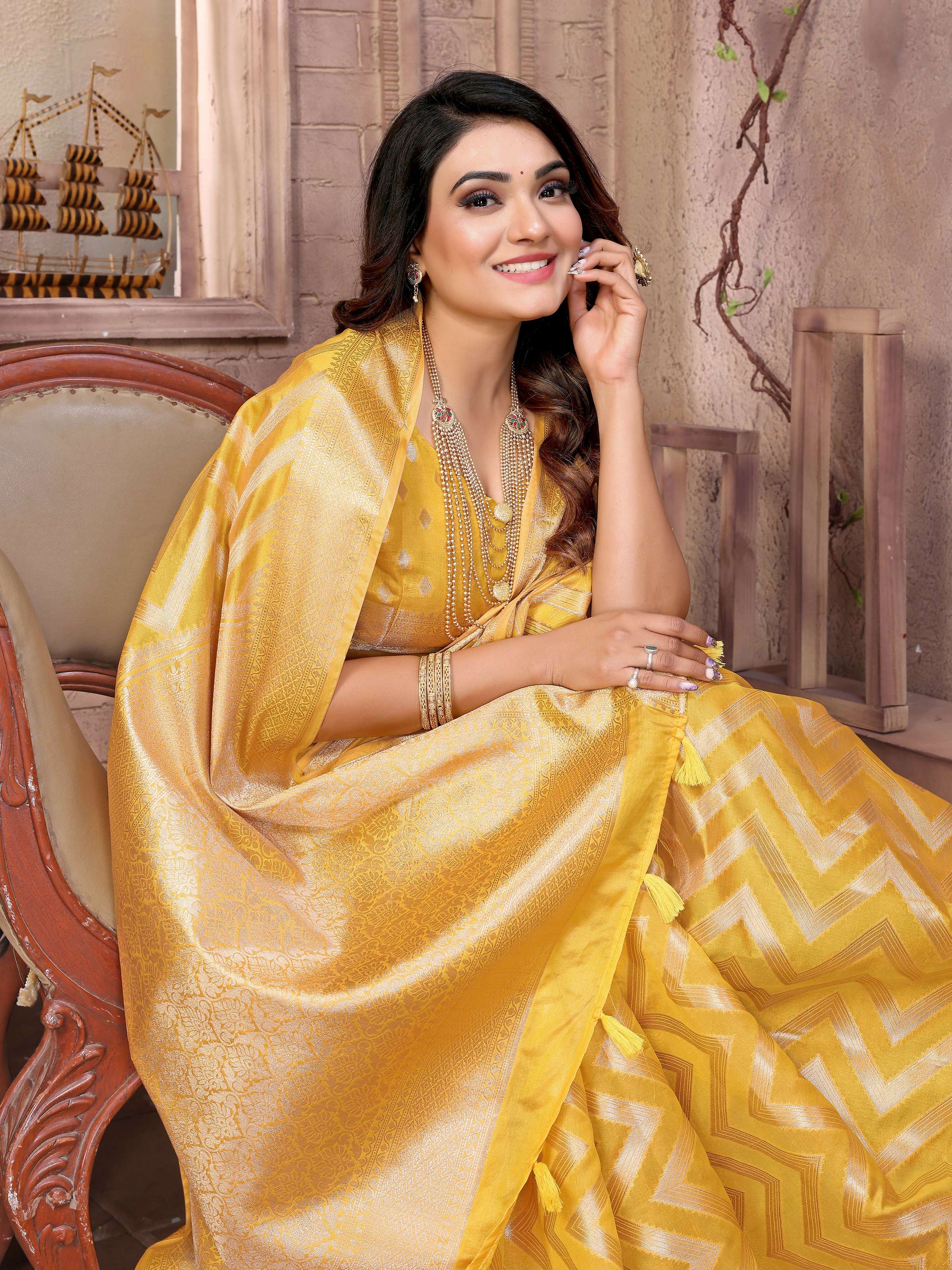 Yellow Soft Organza Silk Weaving Saree with Matching Blouse