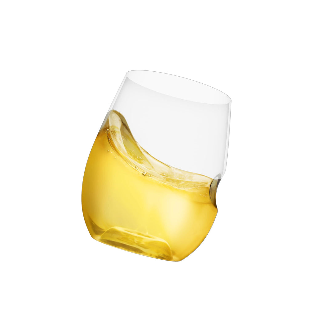 Set of 12 clear Govino shatterproof stemless wine glasses featuring ergonomic thumb notches